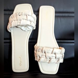 NIB "warm gray" braided sandals